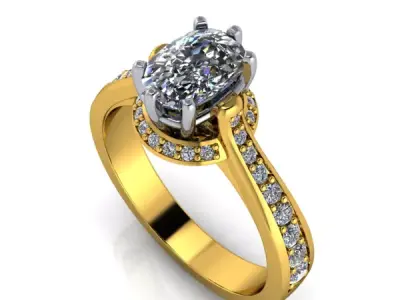 Vintage Antique OvalCut Halo Side Accent Engagement Ring 3D print model