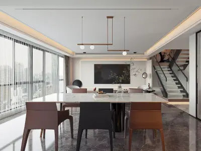 Modern living room dining room interior scenes 456 3D model