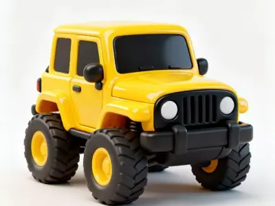 Chunky Stylized Yellow SUV 3D Model - Cute Cartoon Jeep Low-poly 3D model