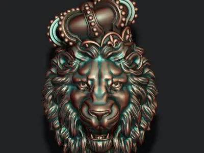 Lion pendant with crown v4 004 3D print model