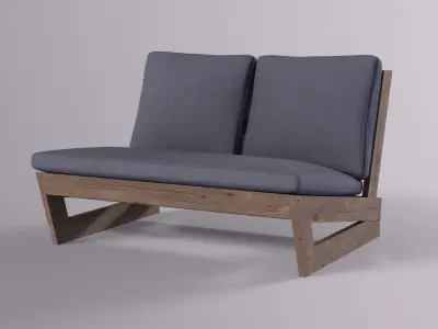 Love Seat with cushions grey Low-poly 3D model