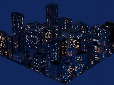 City Downtown Skyscraper Street 02 - NIGHT Low-poly 3D model