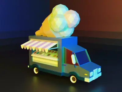 Ice Cream Car Low-poly 3D model