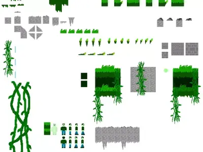 2D pixel action adventure platformer tile set Free 3D model