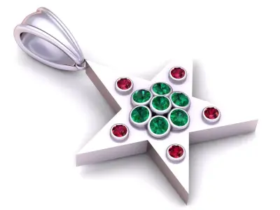 Gold Star Pendant with Emerald 3D print model