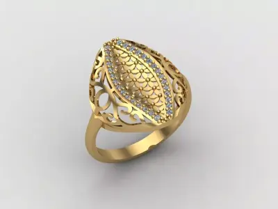 Women Ring With Stone Diamond Ready STL 3DM Models Womens Rings 3D print model 21