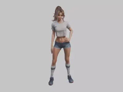 Realistic Female Brunette Young Beautiful Woman Girl Low-poly 3D model