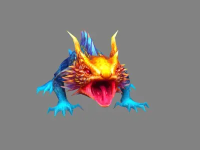Cartoon Ice Chameleon Monster Low-poly 3D model