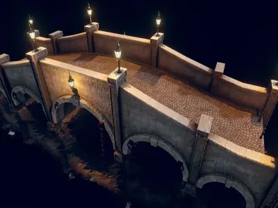 Bridge 3 with lights Low-poly 3D model