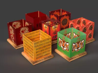 Chinese water lanterns  Low-poly 3D model