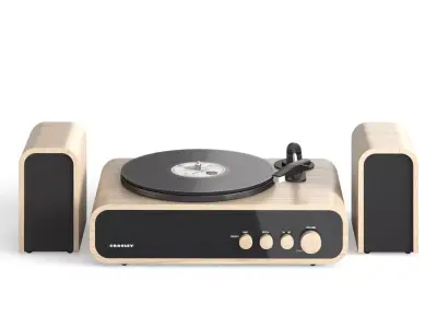 Crosley GIG Vinyl Turntable with speakers and Records 3D model