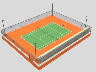 Cartoon Tennis Court Scene 3D model
