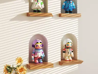 Cartoon Astronaut Figurines on Wall Niches 707 3D model