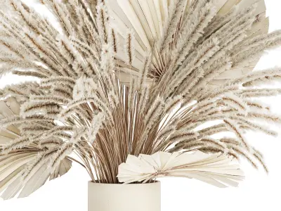 Bouquet Dried Flowers White Pampas Branches Palm 552 3D model