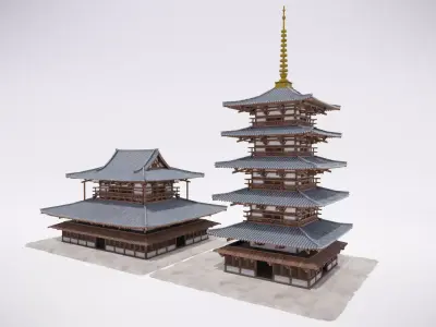 Japanese Shrine Low-poly 3D model