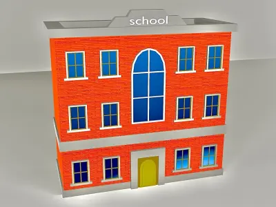Low poly buildings school building Low-poly 3D model