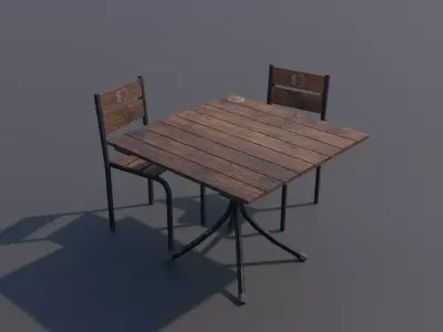 Vintage Wooden Table and Chair - PBR Textured 3D Asset Low-poly 3D model