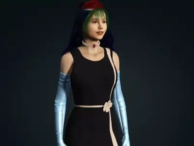 Stylized Female Character Rigged PBR Game Ready 3D model