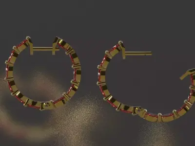 Infinity Hoop Earrings with Oval Ruby je0159 3D print model