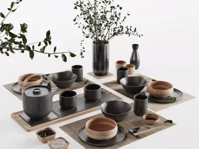 Japanese tableware set 20 3D model