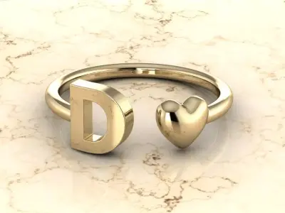 Alphabet Jewelry with Heart Ring  D 3D print model
