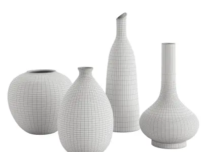 Set 4 Beige White Ceramic Rustic Vase 3D model