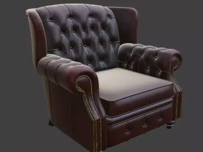Classic Brown Tufted Wingback Armchair 3D model