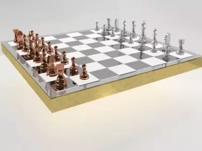 chess board with gold and silver pieces Free 3D model