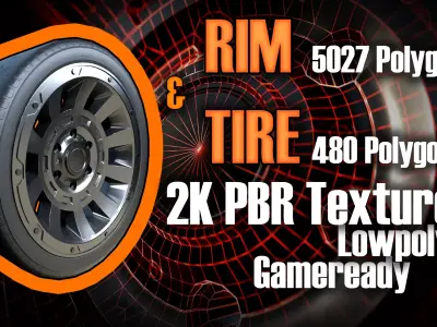Awesome Rim and Tire 09 Low-poly 3D model