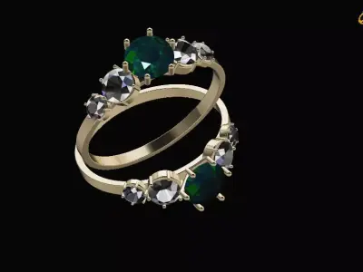 Aria Ring  Emerald Center with Diamond Accents 3D model