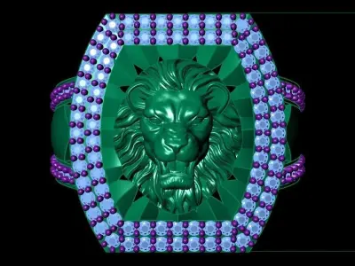 Lion ring with side diamond  Free 3D print model