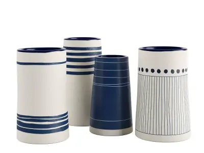 Handmade Decorated Indigo Ceramic Vase Blue 3D model