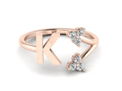 Jewelry Alphabet Ring K with Diamonds  3D print model