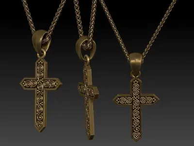 scroll cross pendant 3D print model