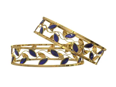 Jewelery gold leaf bangle with sapphires Free 3D model