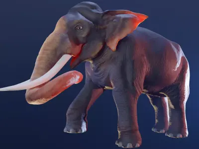 Realistic 3D Elephant with Tusks 3D model