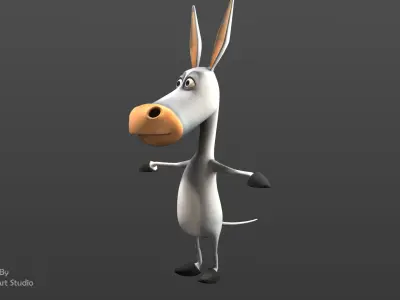 Stylized Rigged Donkey Cartoon Character Low-poly 3D model