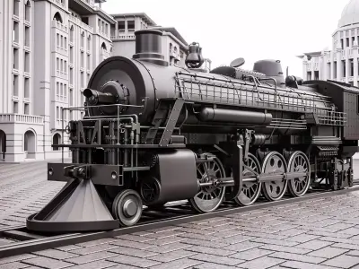 locomotive old steam in city 3D model