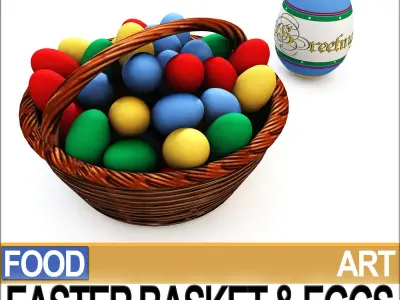 Easter Basket and Eggs 3D model