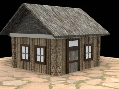 Low Poly House 3D Model Game Ready PBR Asset Unity Unreal Low-poly 3D model