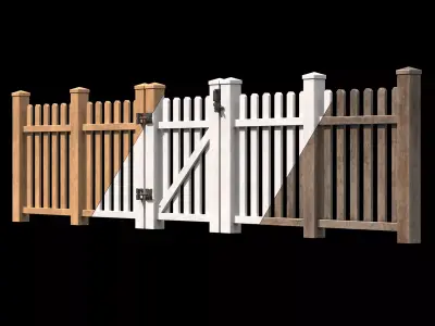 Wooden Fence set PBR 11 Low-poly 3D model
