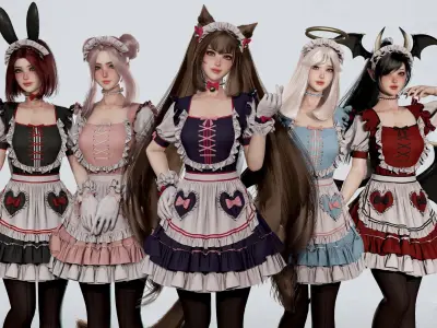 Dress Up Maids - Game Ready Low-poly 3D model