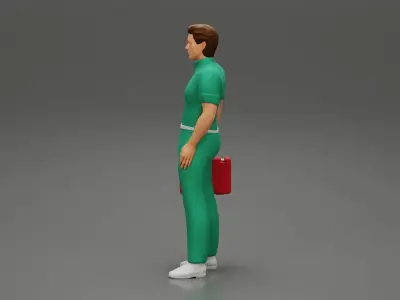 paramedic Standing And Holding first Aid box 3D print model