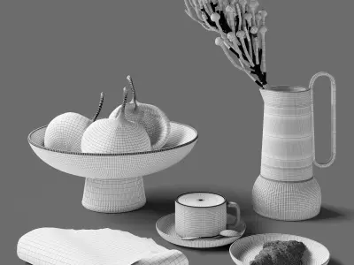 Decor Newspaper and coffee vases buddha nuts Set 77 3D model