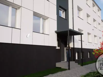 Two Segment Apartment Building 3D Model with Decorative Facade 3D model