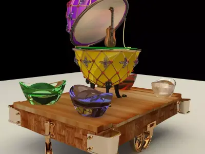 Chinese gold Ingot with Russia Faberge egg  and ukulele   3D model