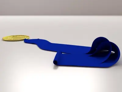 Medallion gold medal with ribbon 3D model