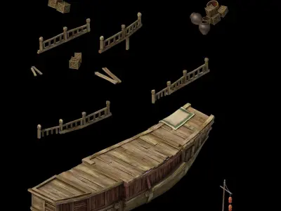 Game Traffic - Large wooden boat 2701 3D model