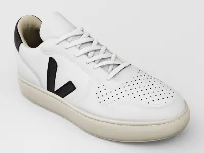 Casual Sneaker Leather Veja Style - White Black Low-poly 3D model