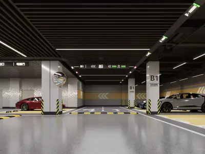 Underground Parking Garage Low-poly 3D model